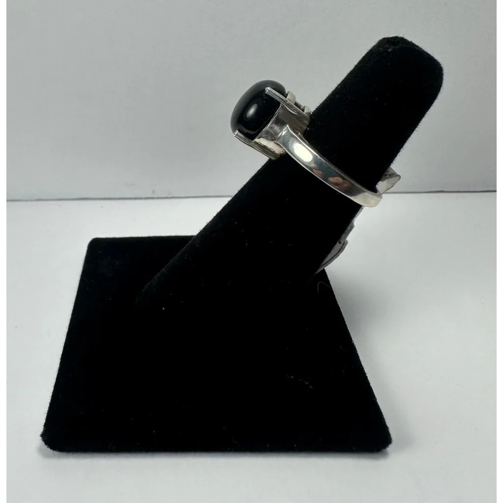 Stunning black onyx ring in sterling silver prong setting