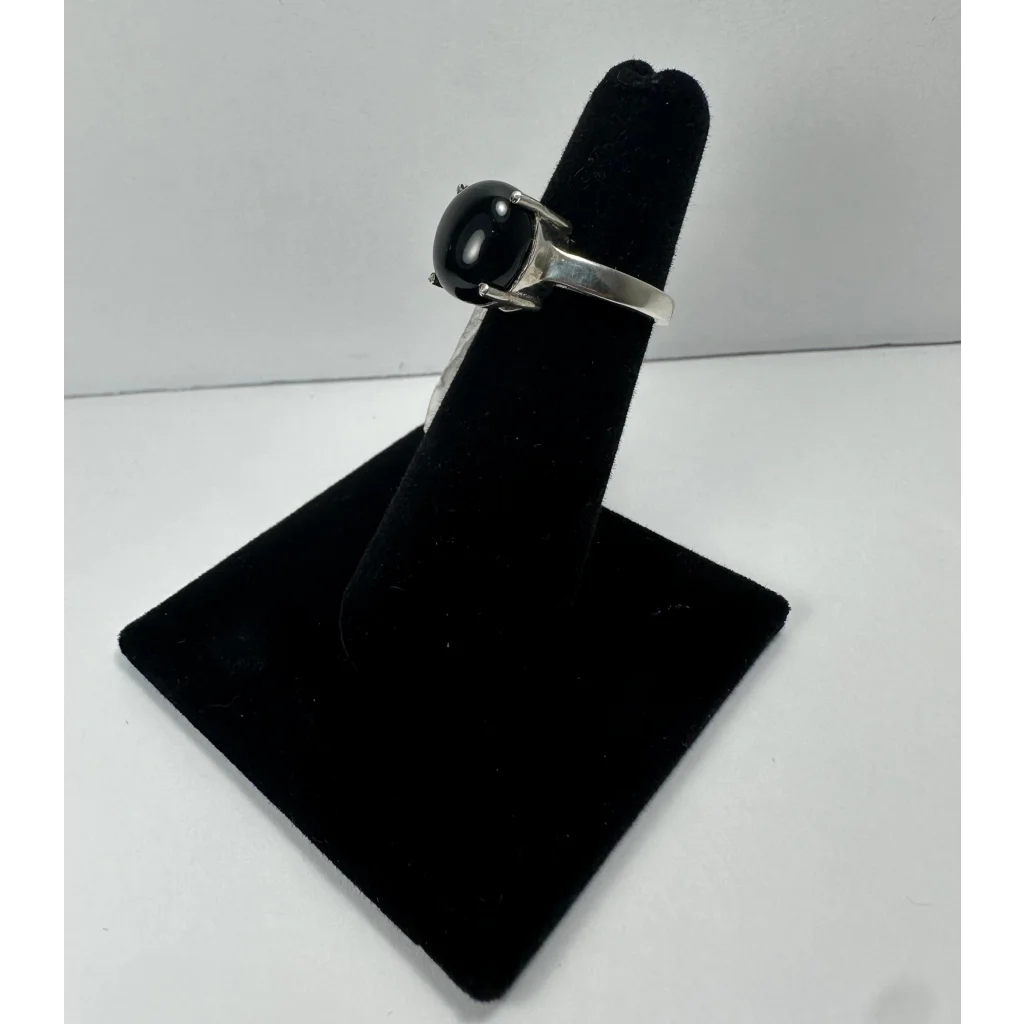 Stunning black onyx ring in sterling silver prong setting