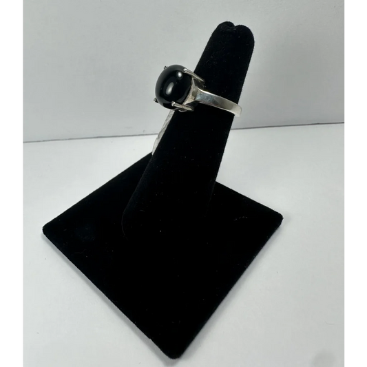 Stunning black onyx ring in sterling silver prong setting