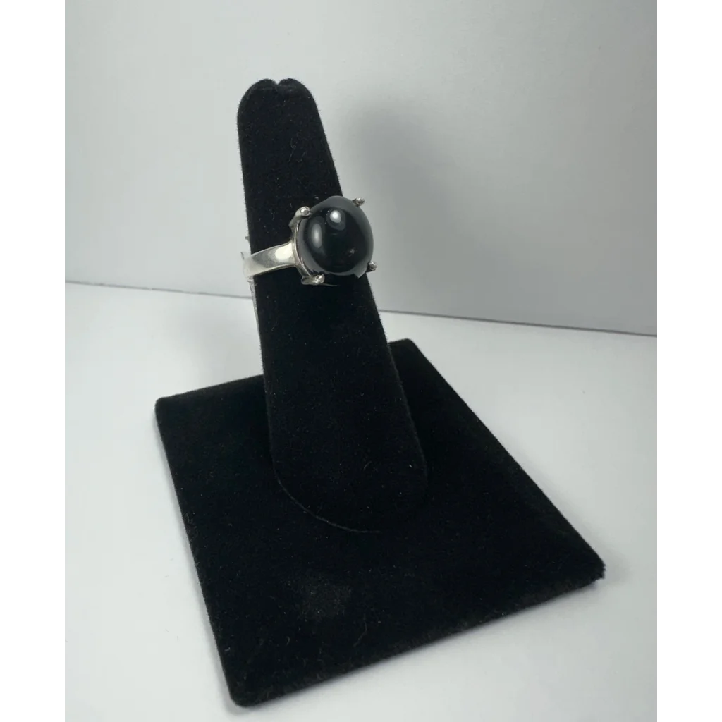 Stunning black onyx ring in sterling silver prong setting