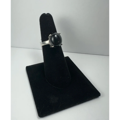 Stunning black onyx ring in sterling silver prong setting