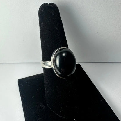 Stunning black onyx ring in sterling silver with oval stone