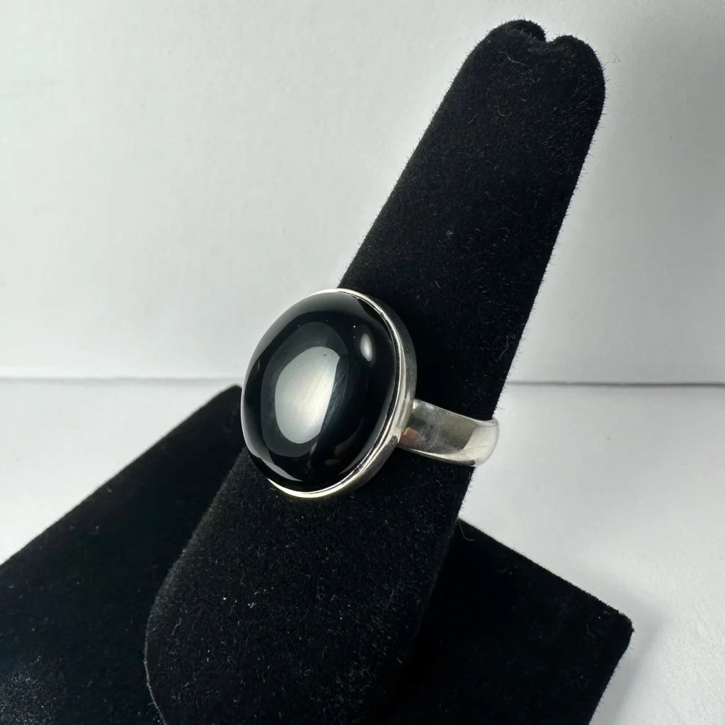 Stunning black onyx ring in sterling silver with oval stone