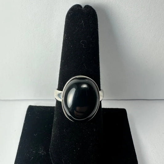 Sleek silver black onyx ring with oval stone in sterling silver