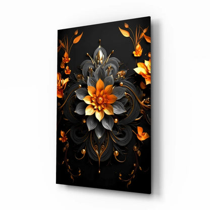 Stunning black and gold floral wall art canvas with metallic shine