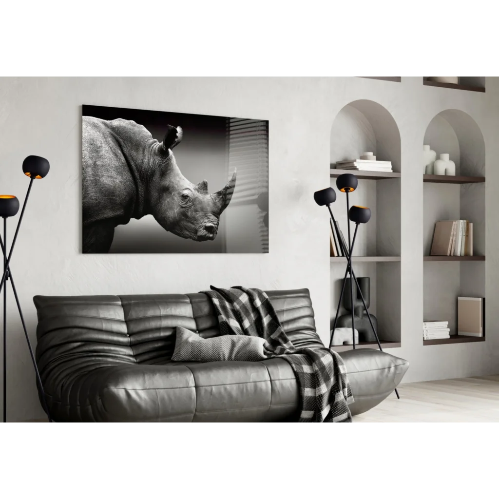 Stunning black rhino canvas wall art print with textured design