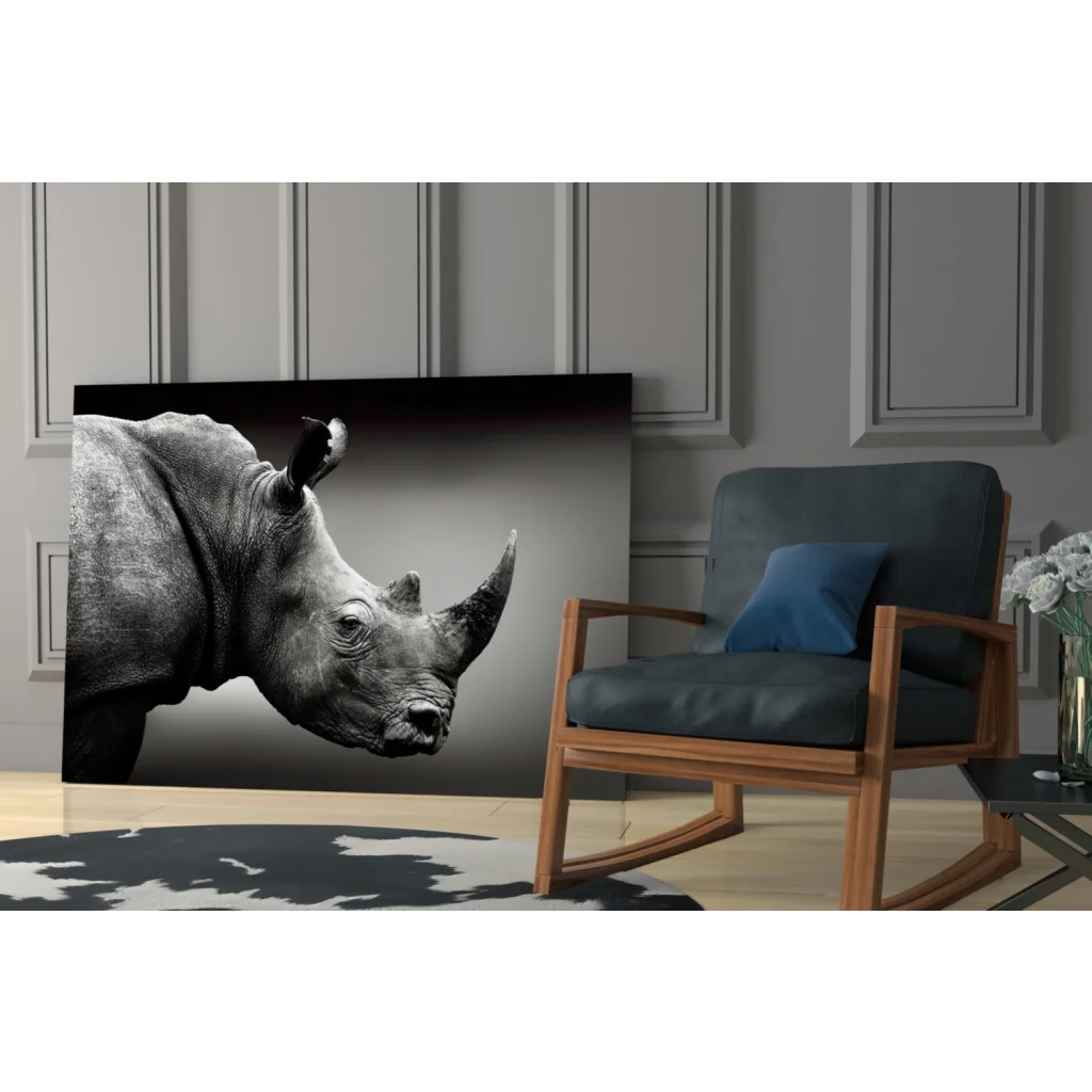 Stunning black rhino canvas wall art with wooden frame