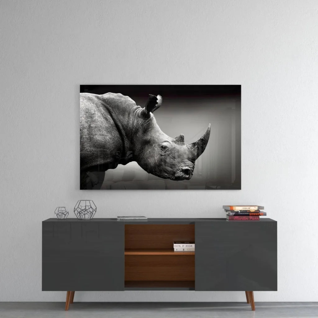 Stunning black rhino canvas wall art print with textured design