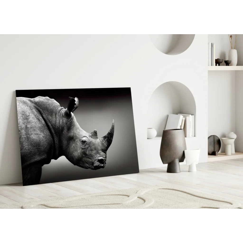 Stunning black rhino canvas wall art with textured modern design