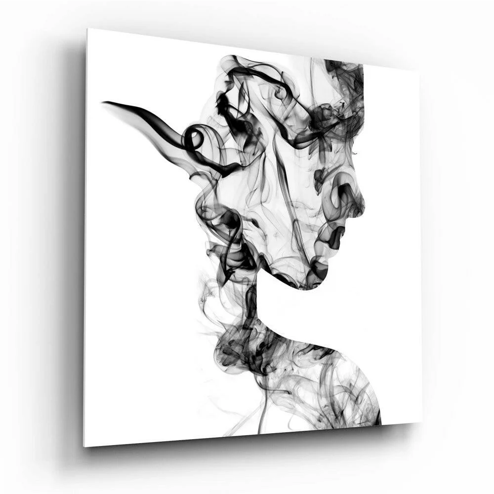 Stunning black smoke portrait canvas wall art with glossy finish