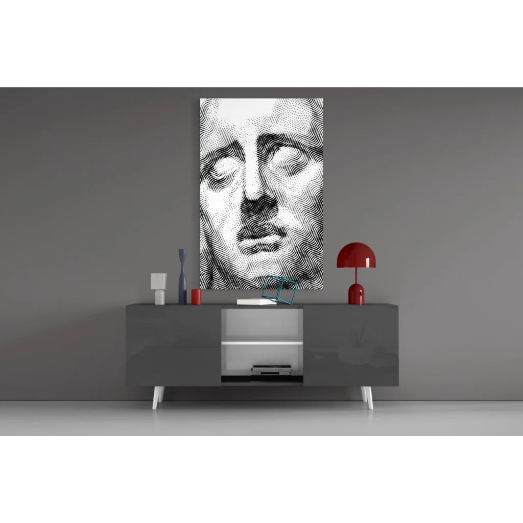 Stunning black and white abstract face marble bust wall art print