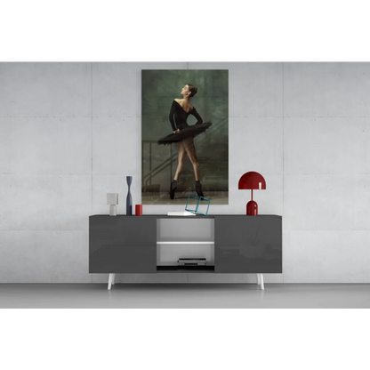 Modern gray sideboard with white legs in glass wall art print
