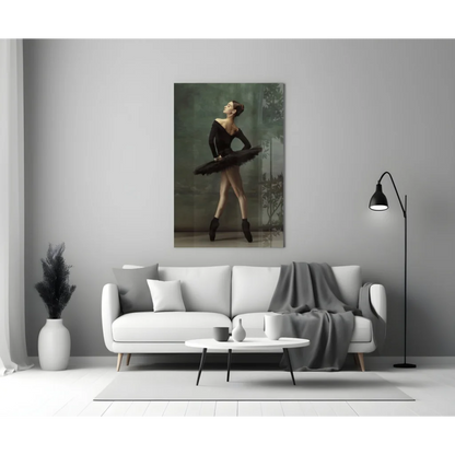 Stunning black and white ballet dancer glass wall art print