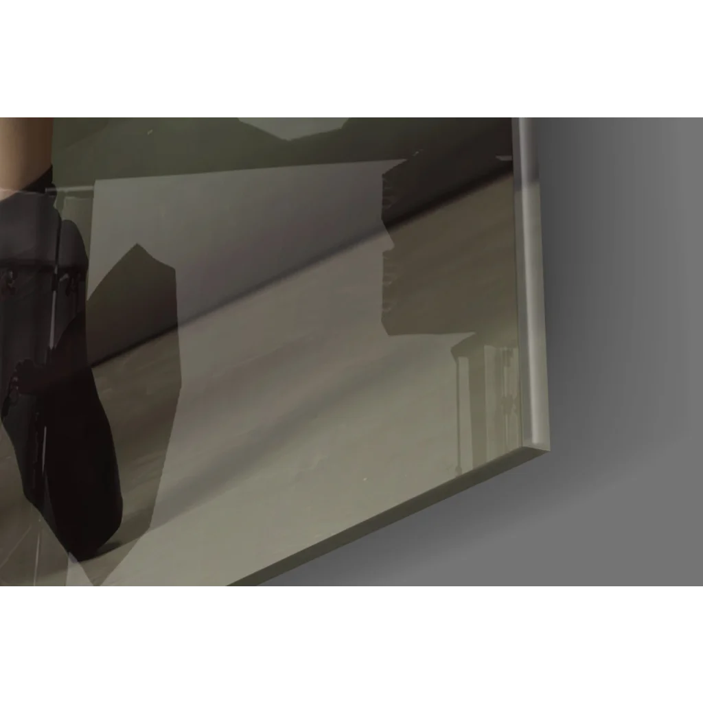 White rounded-corner mirror in black frame for ballet dancer glass wall art