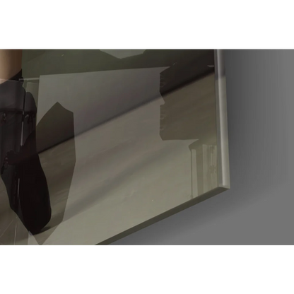 White rounded-corner mirror in black frame for ballet dancer glass wall art