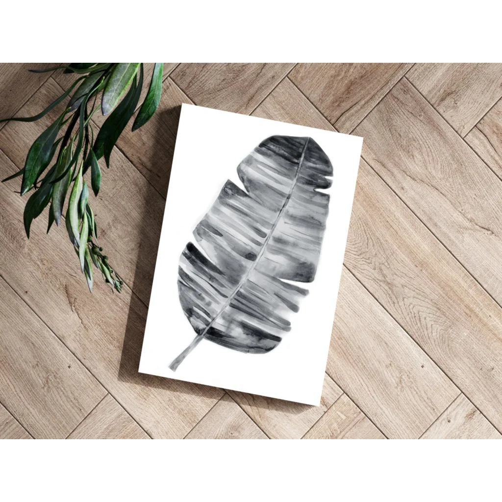Stunning black and white banana leaf watercolor wall art on aluminum