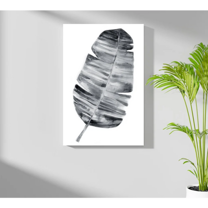 Stunning black and white banana leaf watercolor on aluminum wall art