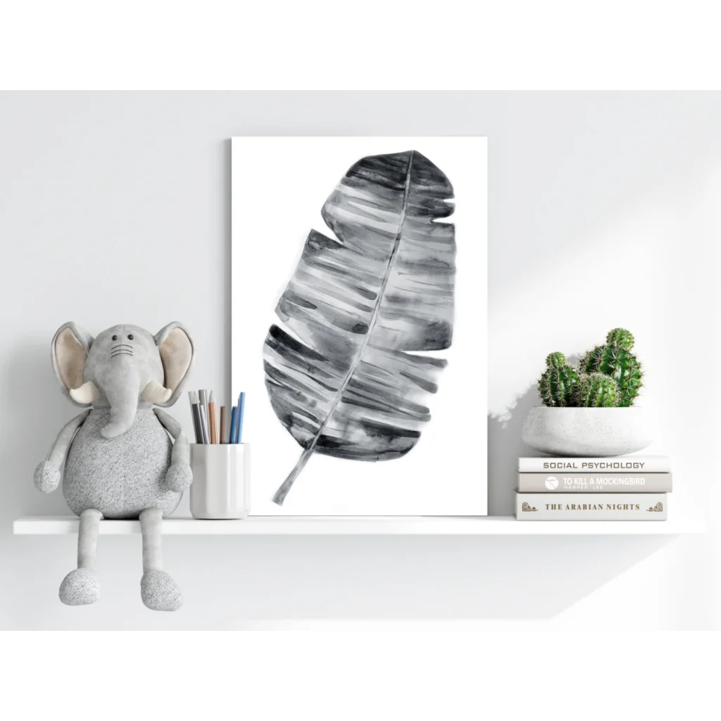 Black and white watercolor banana leaf aluminum wall art