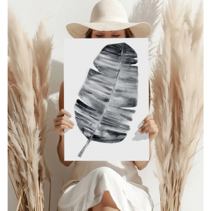 Stunning black and white banana leaf watercolor print on aluminum wall art