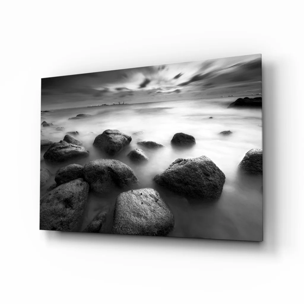 Stunning black and white beach stones canvas wall art print