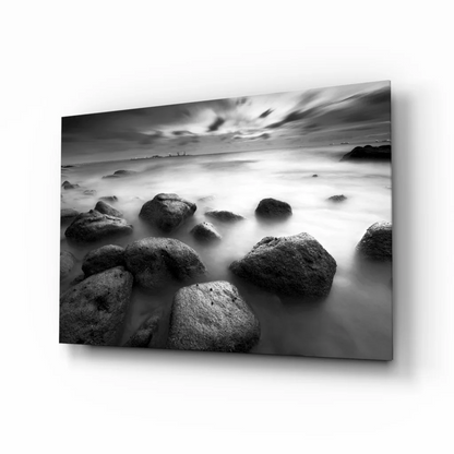 Stunning black and white beach stones canvas wall art print