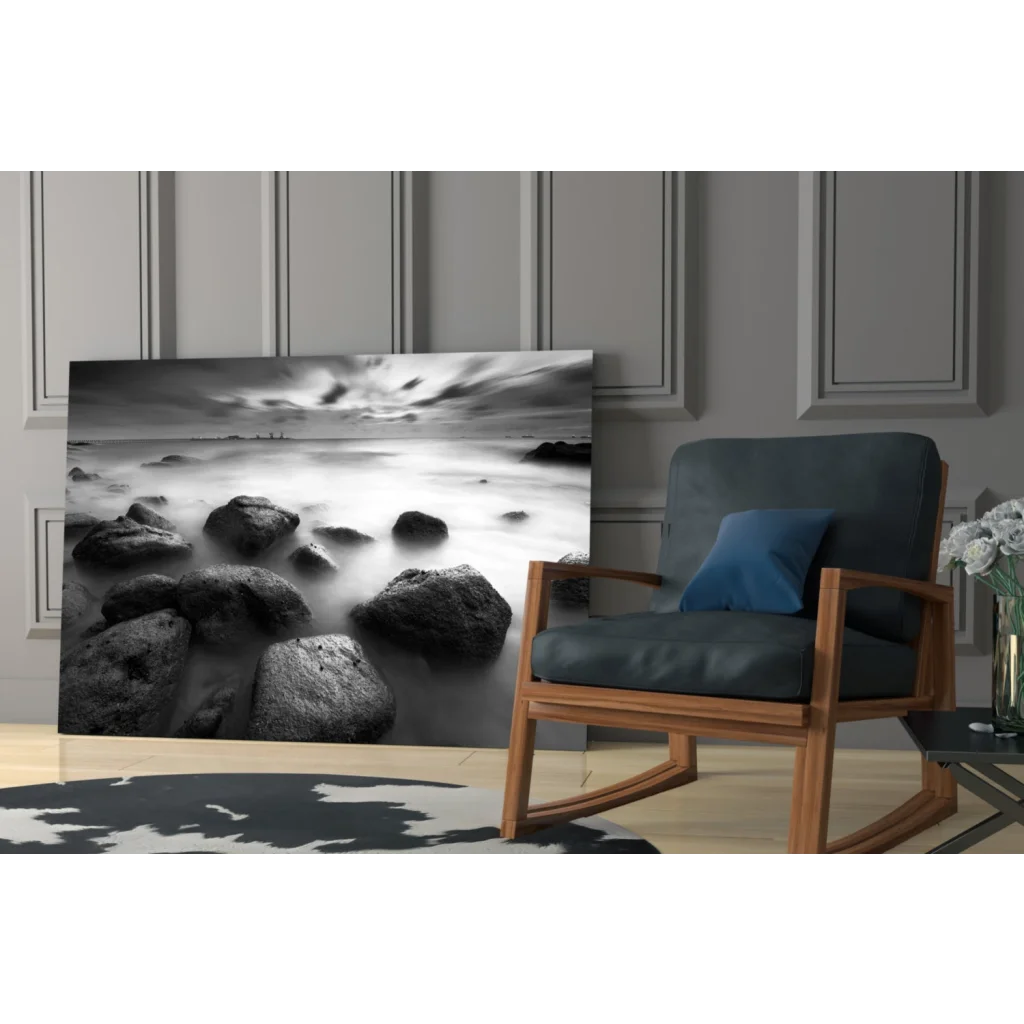 Stunning black and white beach stones canvas wall art