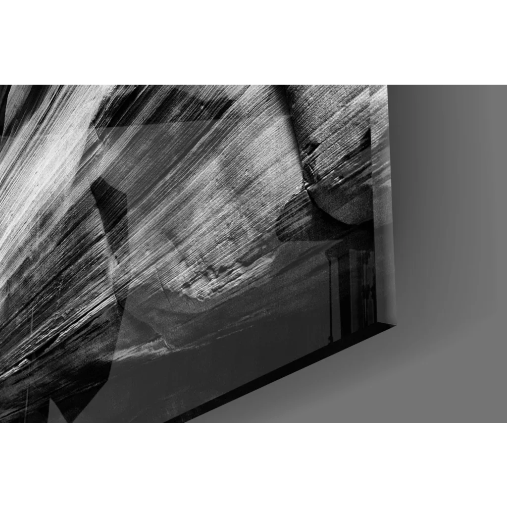 Stunning black and white canyon wall art print with textured brushstrokes