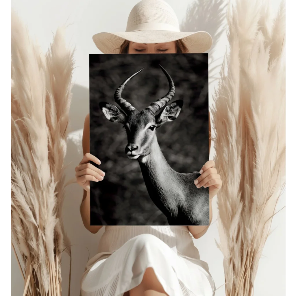 Stunning black and white antelope canvas print on wood frame