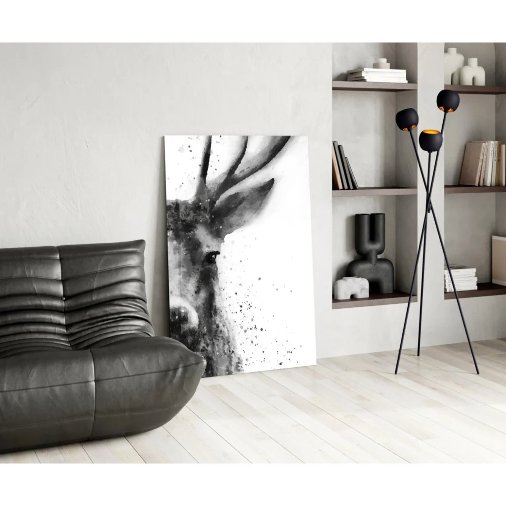 Stunning black and white deer canvas wall art with textured details