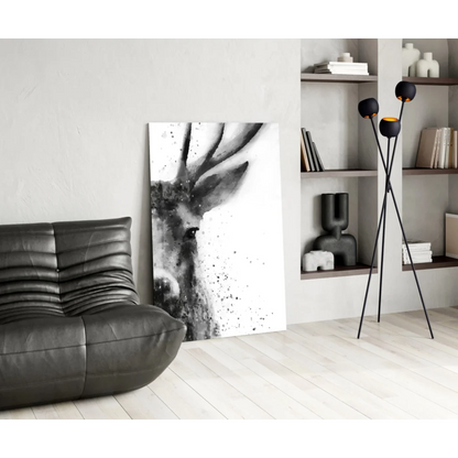 Stunning black and white deer canvas wall art with textured details