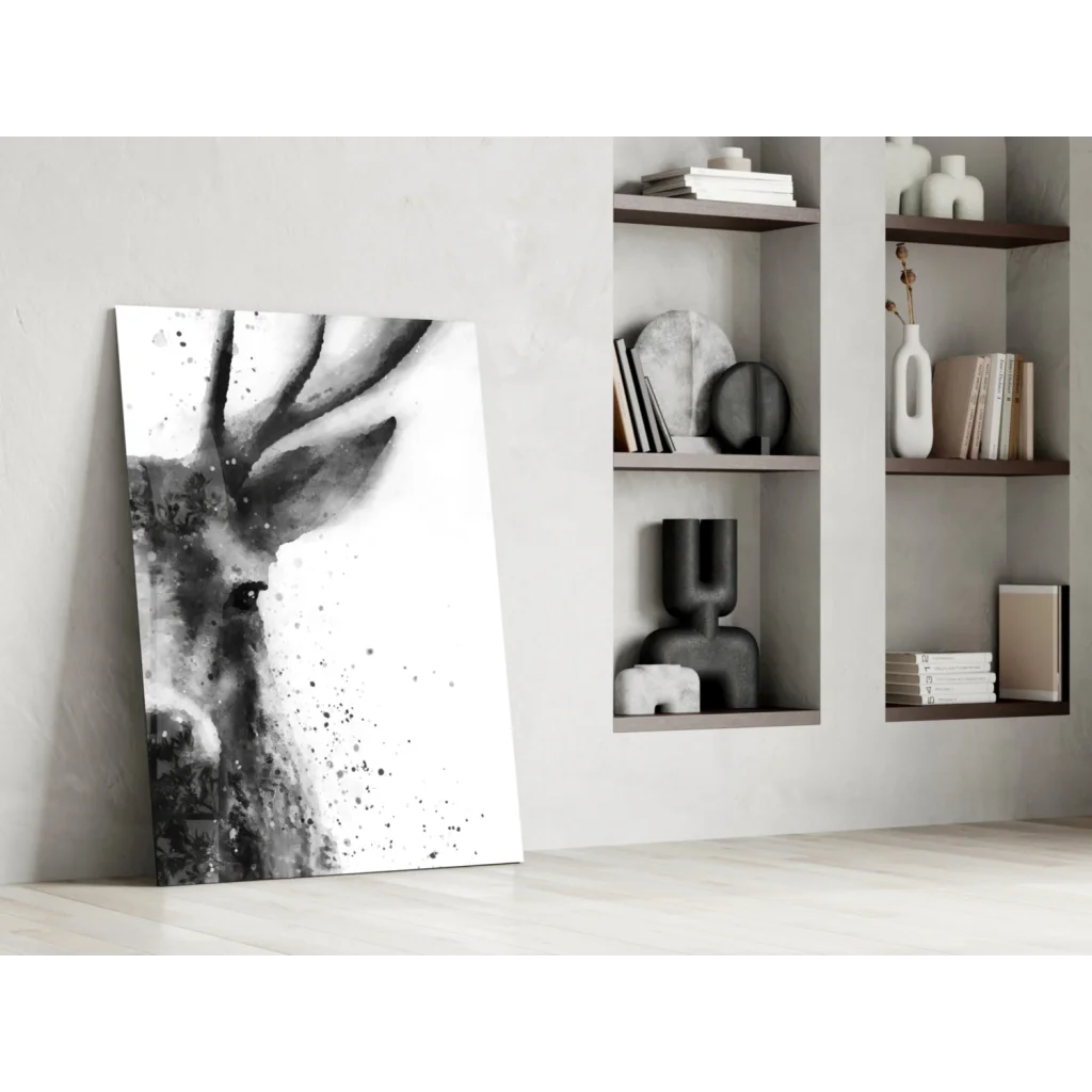 Stunning black and white deer canvas wall art with textured details
