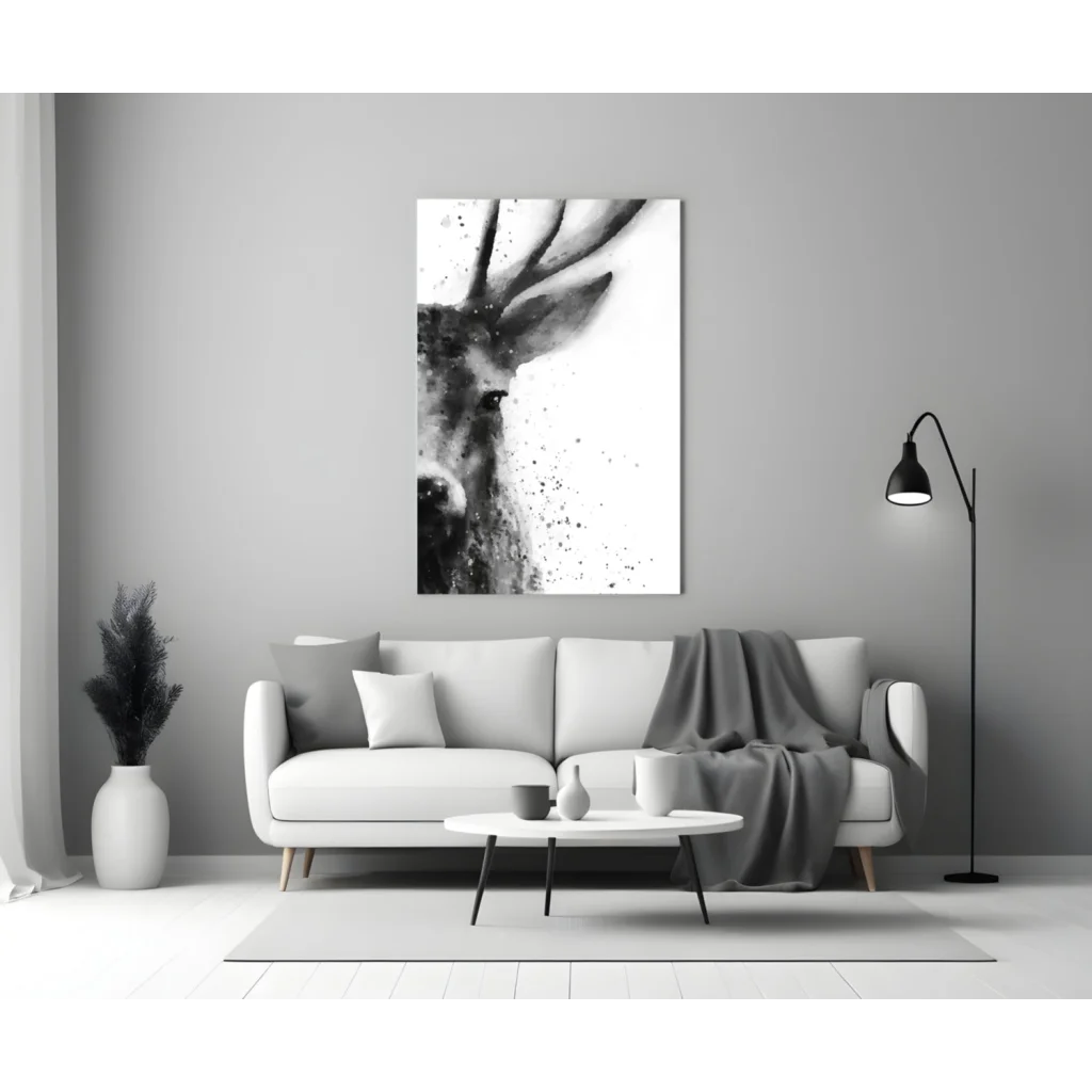 Stunning black and white deer wall art canvas print with texture
