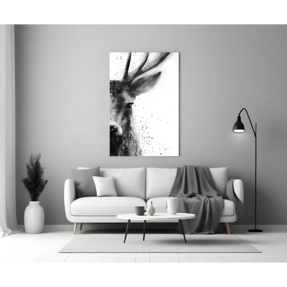Stunning black and white deer wall art canvas print with texture