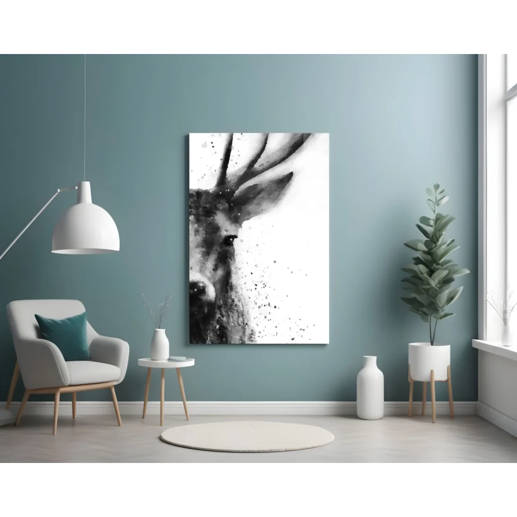 Stunning black and white deer canvas wall art with textured details
