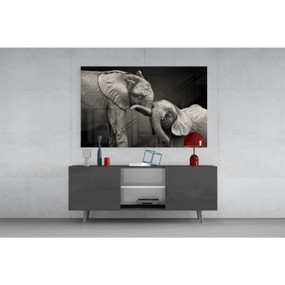 Stunning black white elephant canvas wall art with glossy texture