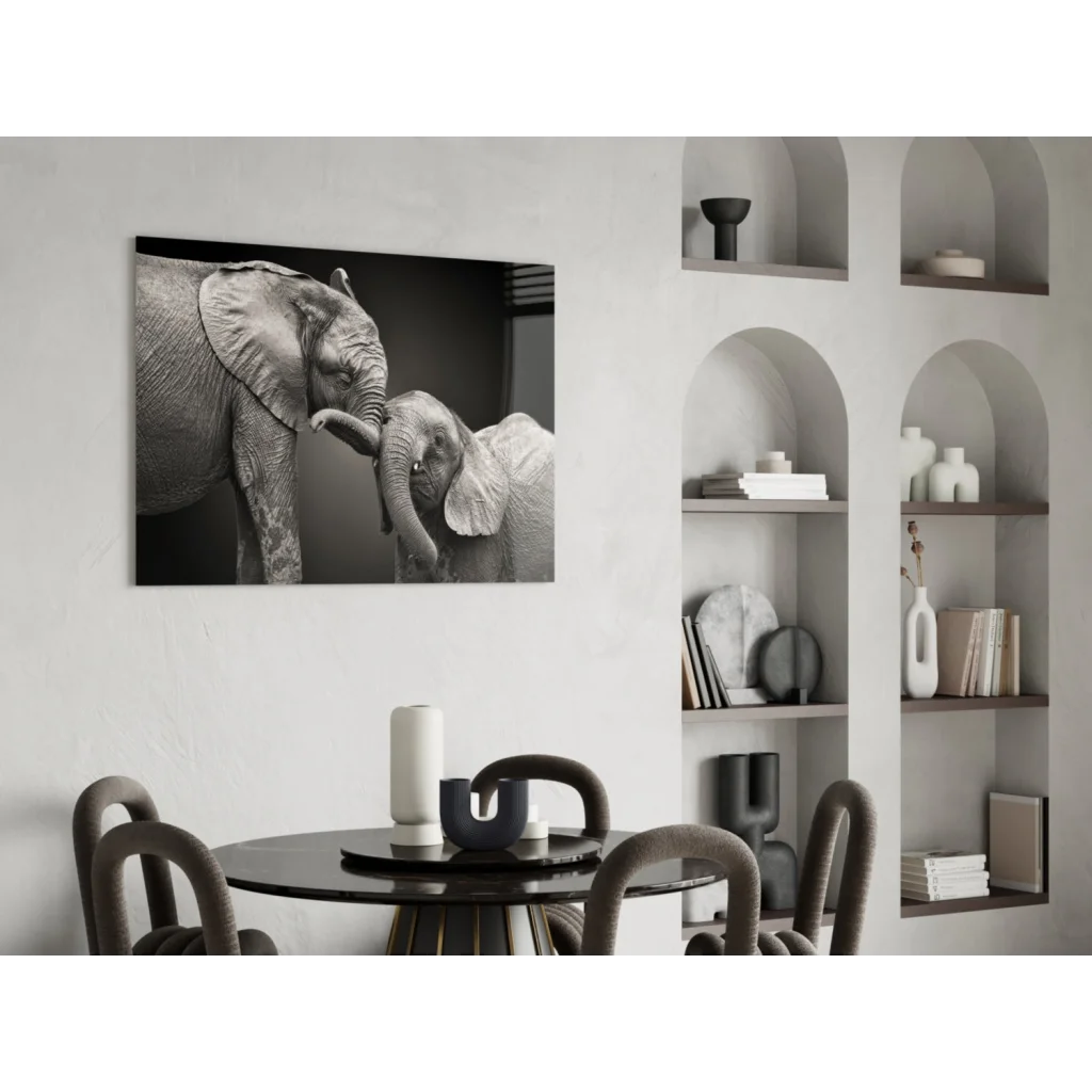 Stunning black white elephant textured canvas wall art print