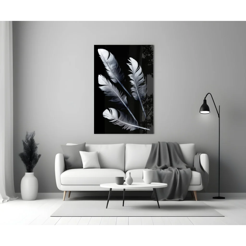 Stunning black and white feather wall art print on canvas