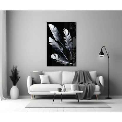 Stunning black and white feather wall art print on canvas