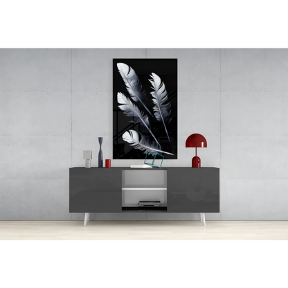Modern gray lacquered sideboard with white legs under stunning wall art
