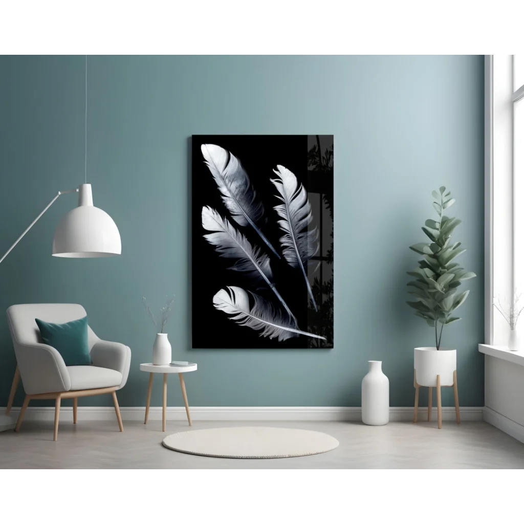 Stunning black and white feather wall art canvas print