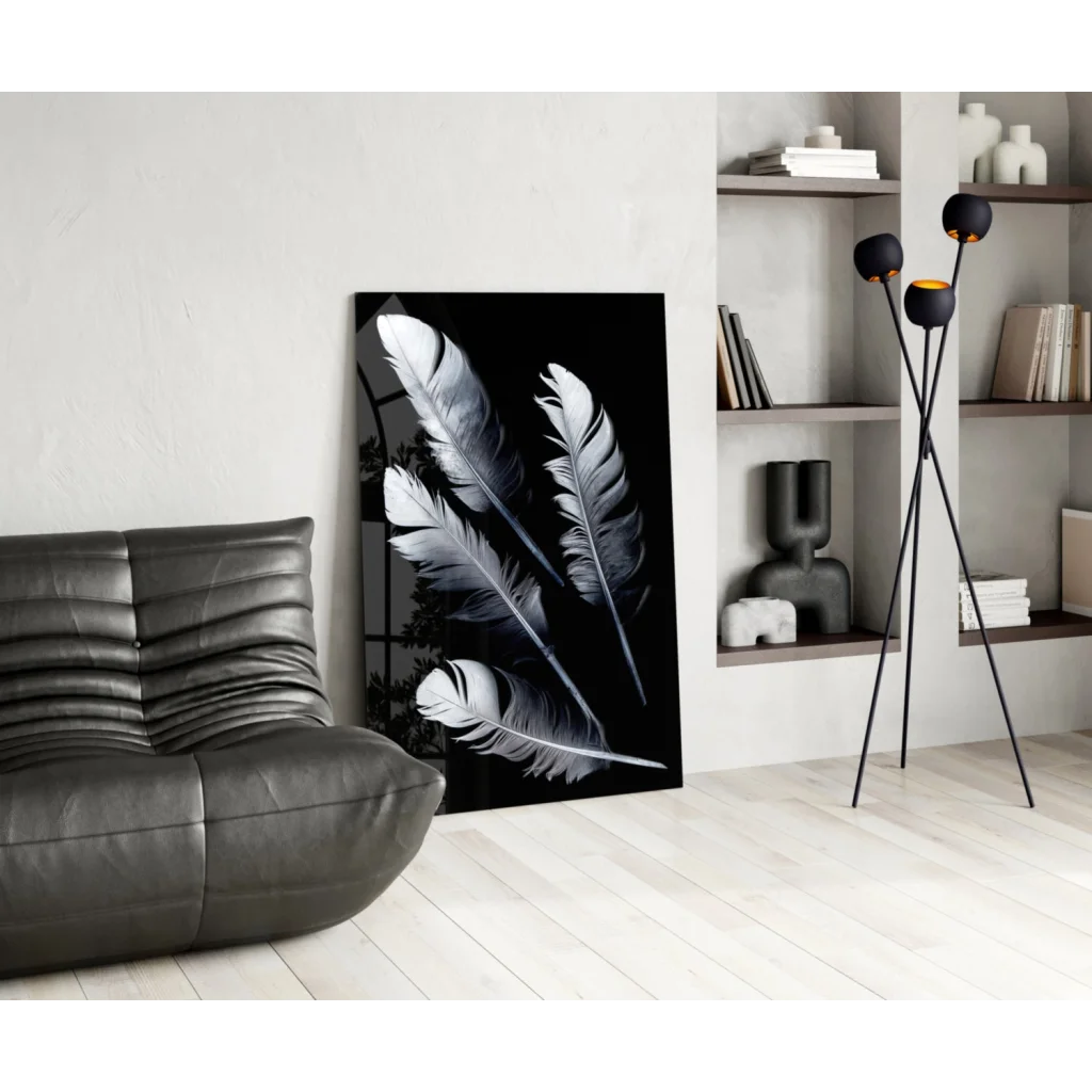 Stunning black and white feather canvas wall art print
