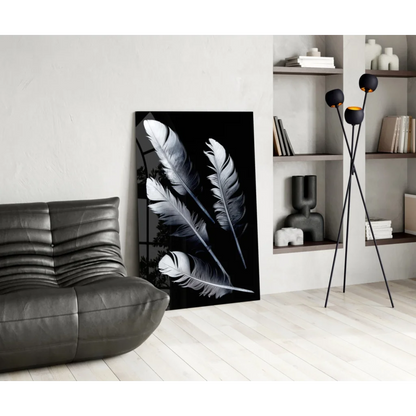 Stunning black and white feather canvas wall art print