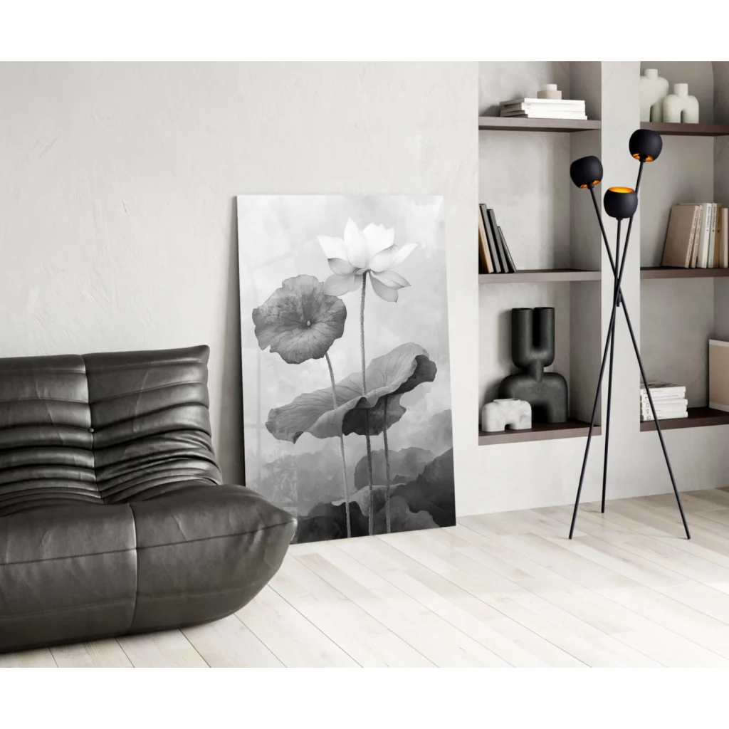 Stunning black white floral canvas wall art with poppies and lotus