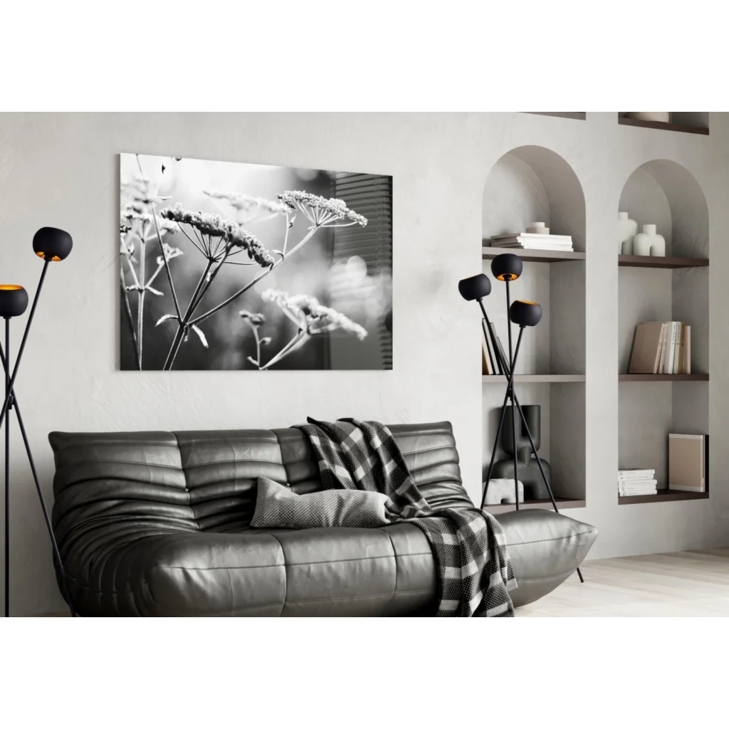 Stunning black and white floral canvas wall art on wall