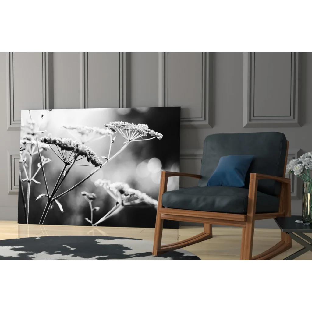 Stunning black and white floral canvas wall art with delicate flowers