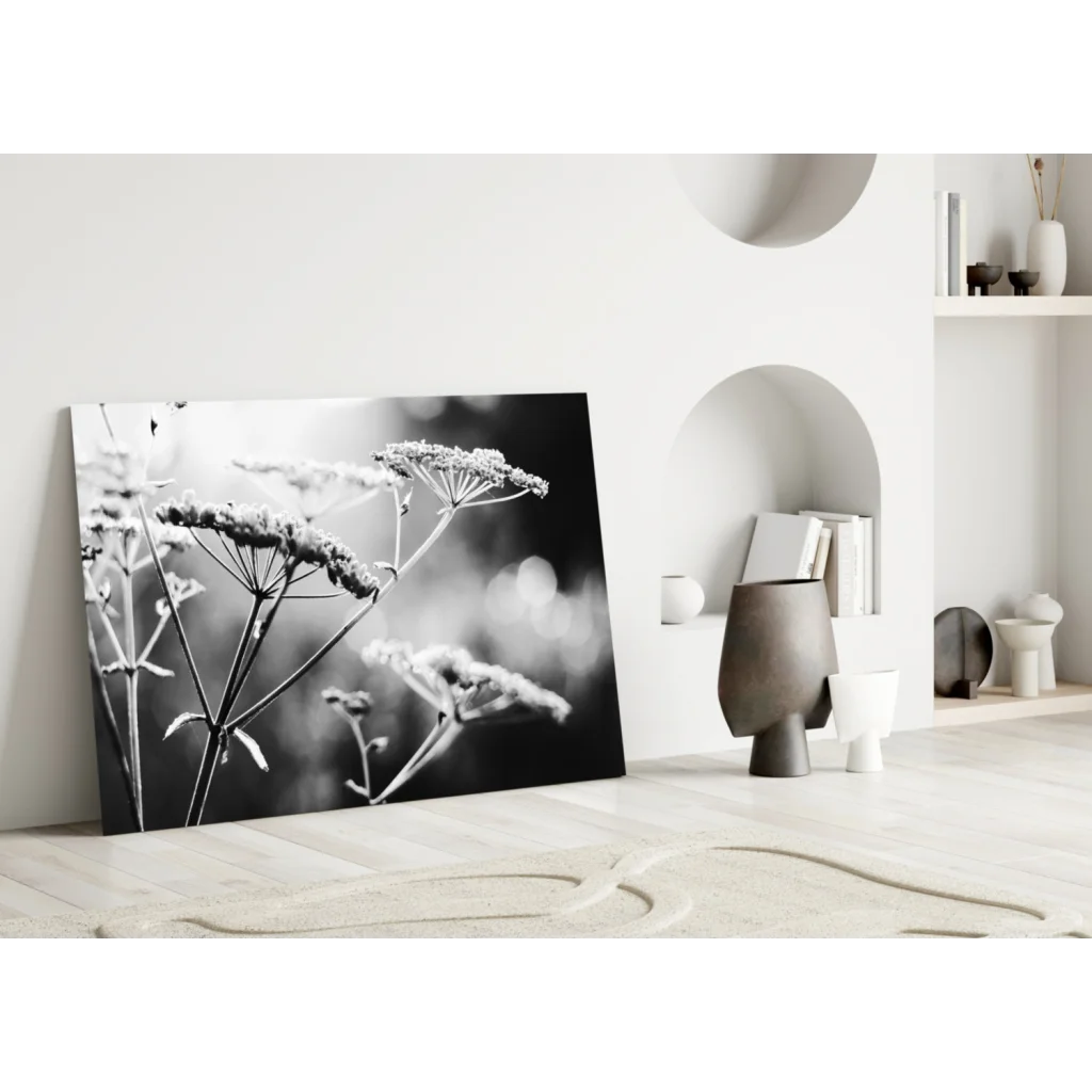 Stunning black and white floral canvas wall art with minimalist design
