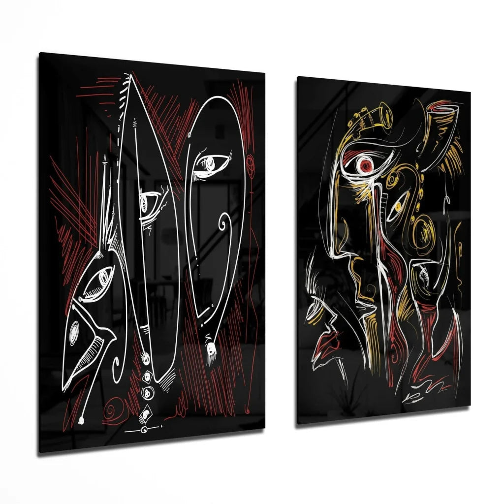 glass wall art Stunning black glass wall art set with white and red accents