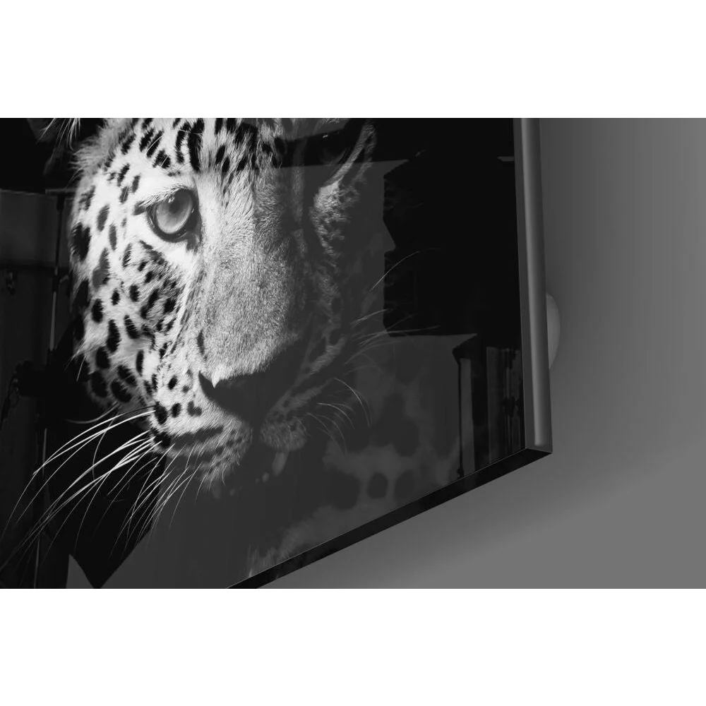 Stunning black and white leopard glass wall art print