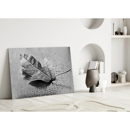 Stunning black white maple leaf canvas wall art print with textured surface