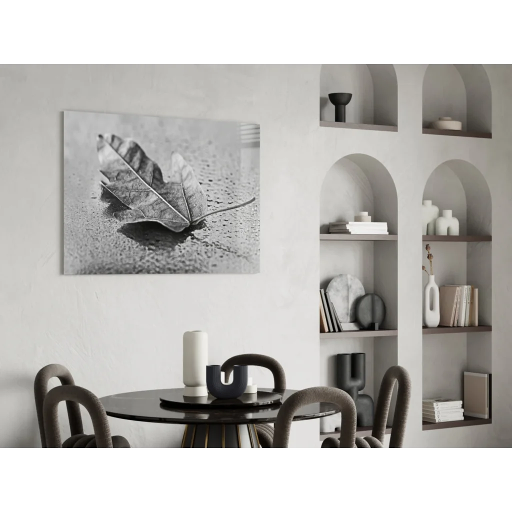 Stunning black white maple leaf canvas wall art print on wall